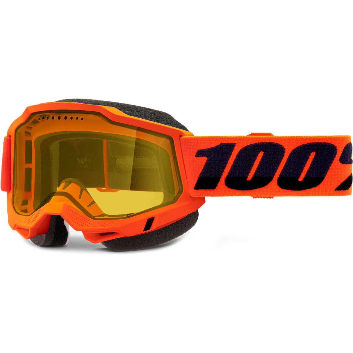 100% Accuri 2 Snowmobile Goggles - Neon Orange/Yellow Vented Dual Lens