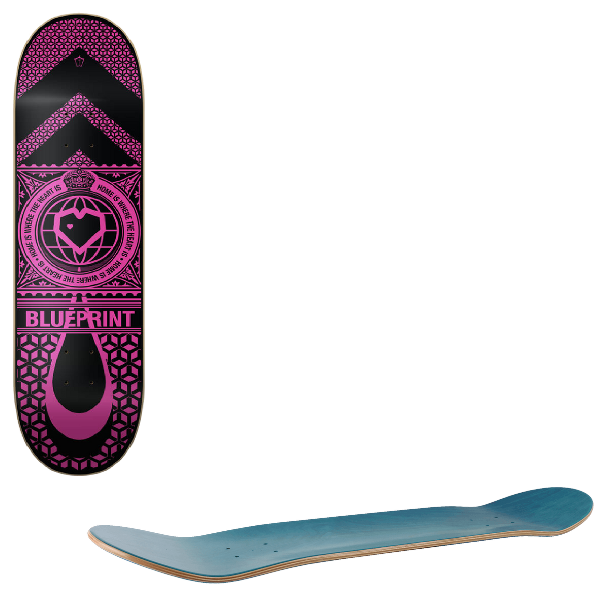 Blueprint Home Heart Skateboard Deck - Black/Pink 7.875''