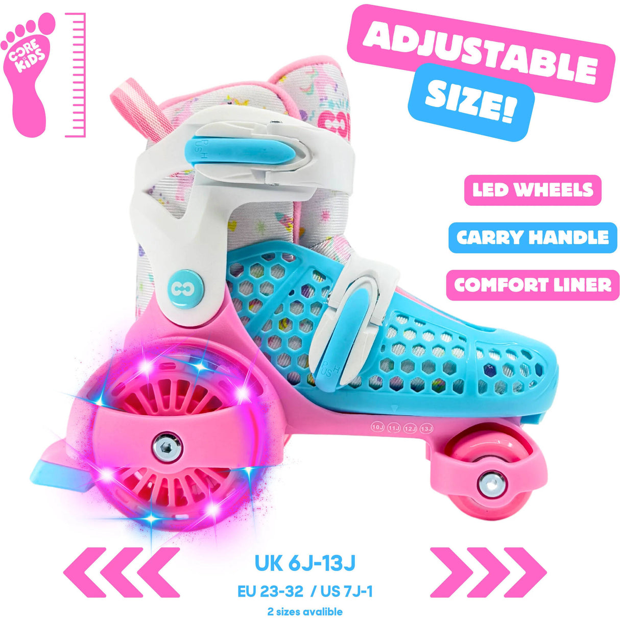 CORE Kids Newbie 4-Wheel Roller Skates - Pink/Blue