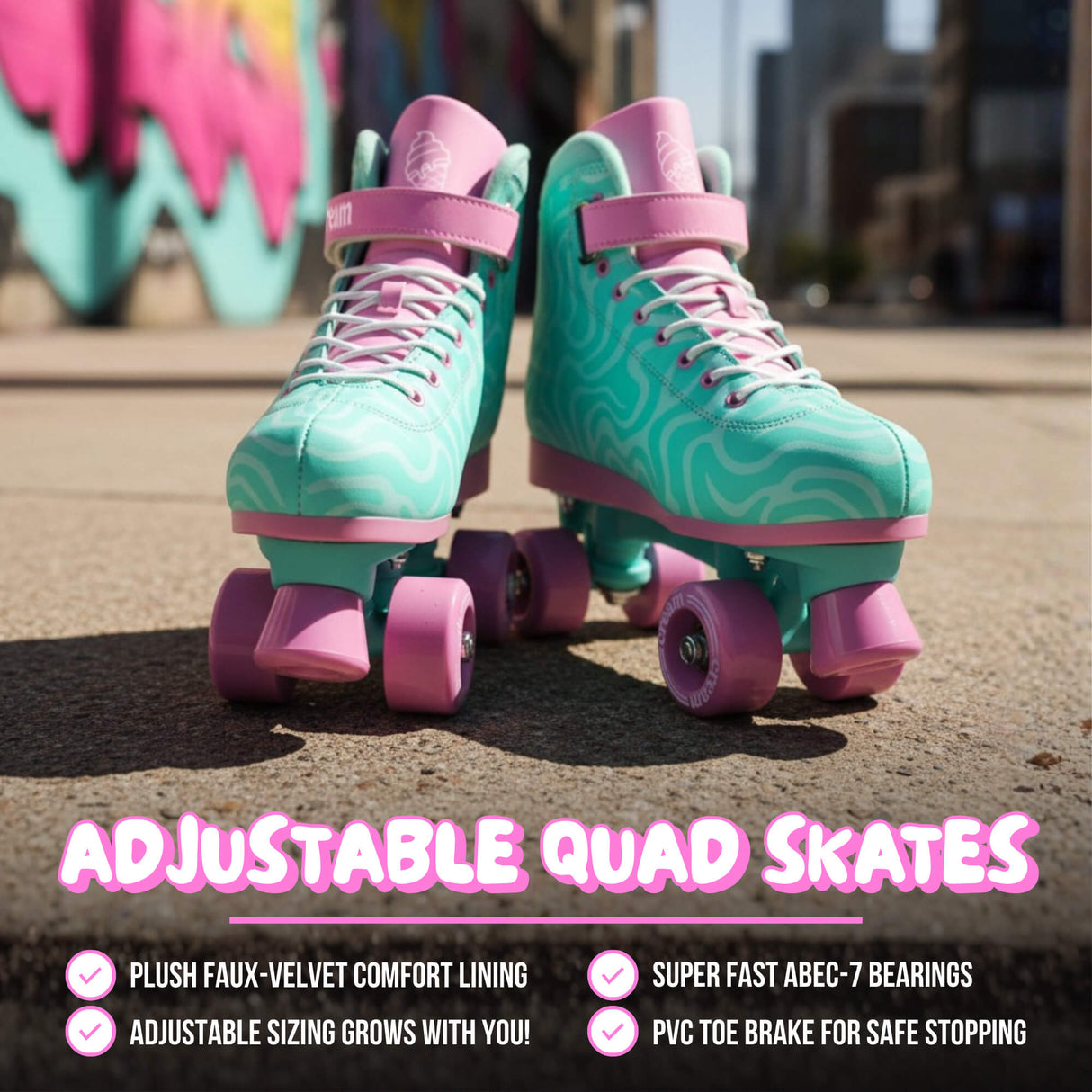 Cream Scoop Quad Roller Skates - Wave (Teal/Pink)