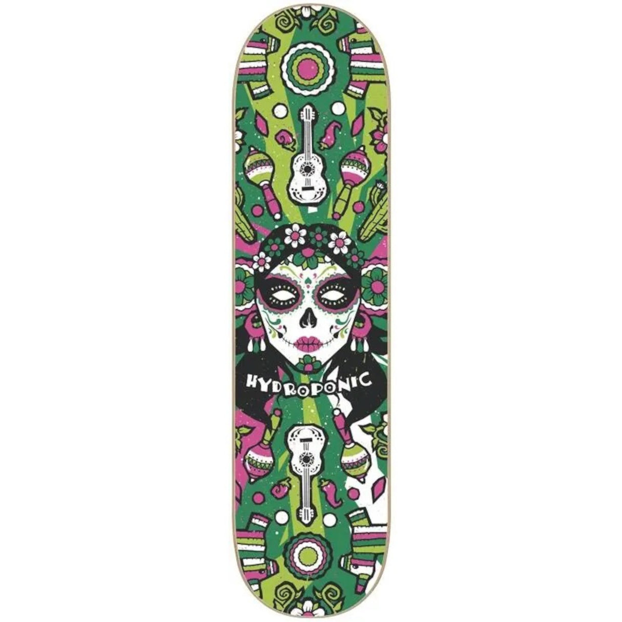 Hydroponic Mexican Skull 2.0 Skateboard Deck - Green Catrina 8"