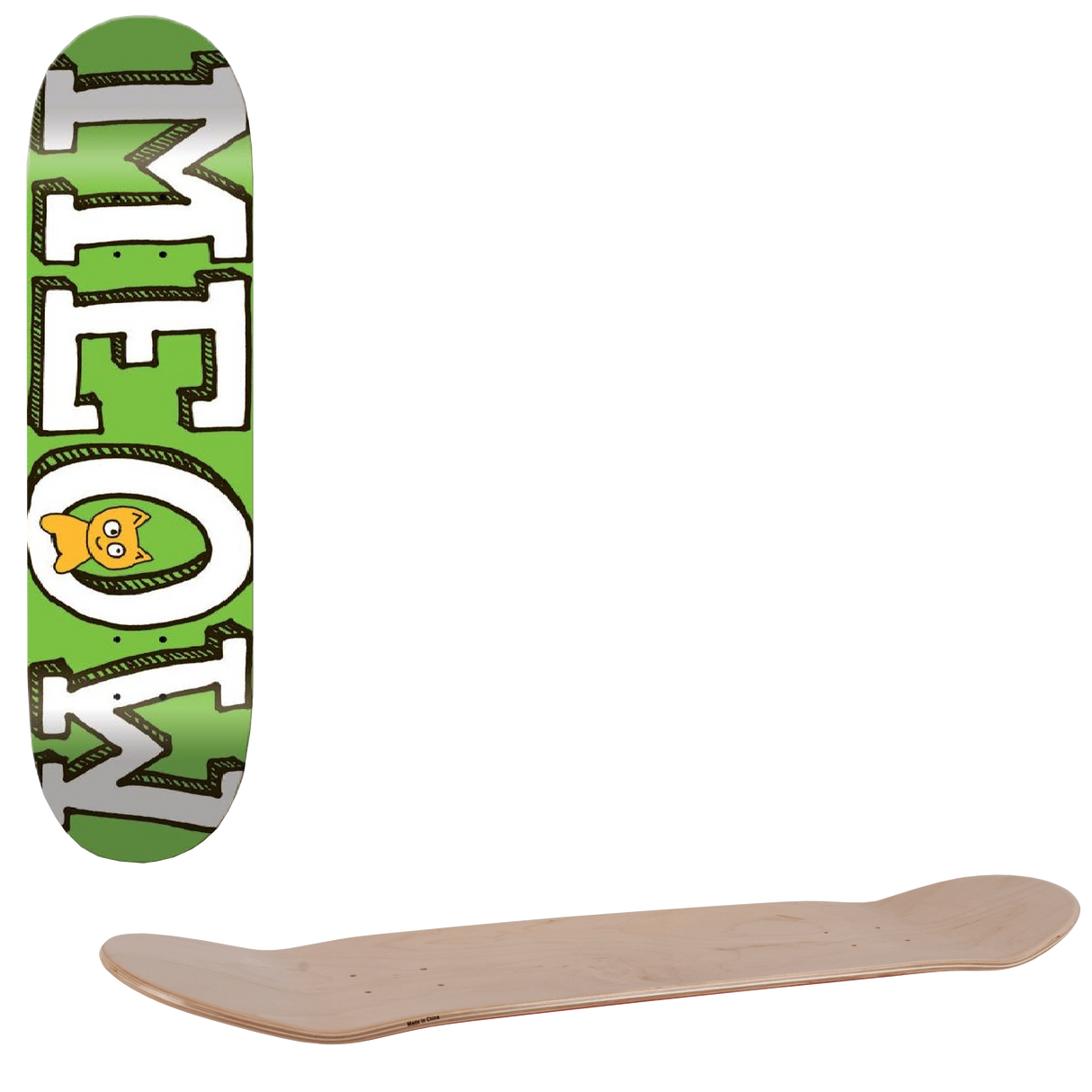 Meow Logo Skateboard Deck - Green 8.25''