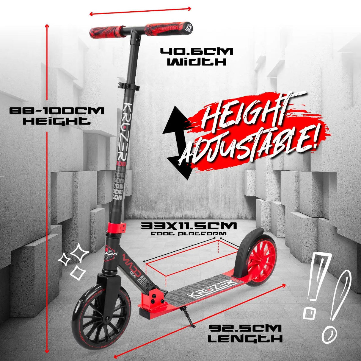 Madd Gear Carve Kruzer 200 V2 Commuter Scooter - Black/Red
