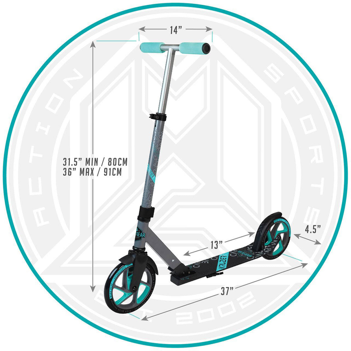 Madd Gear Carve Kruzer 200 Folding Scooter - Grey/Teal
