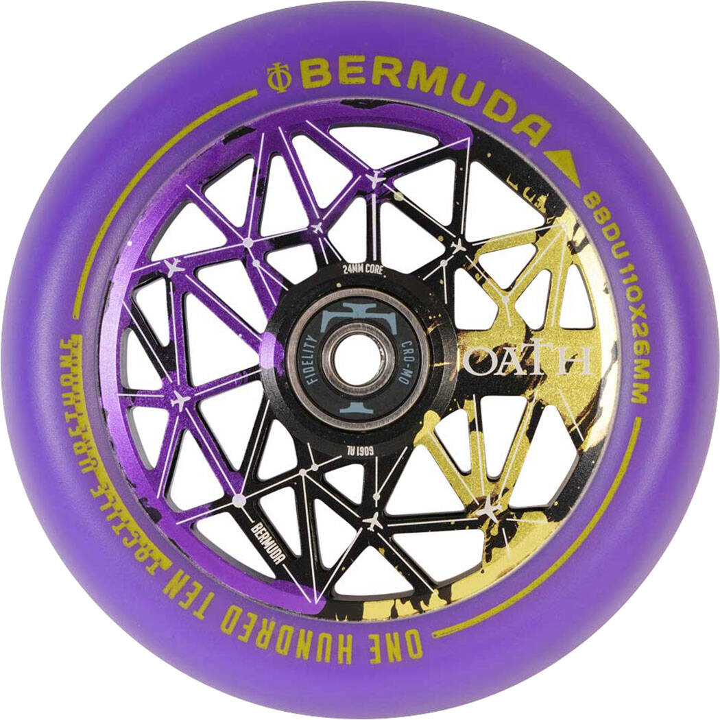 Oath Bermuda Alloy Core 110mm Scooter Wheels (Pair) - Black/Purple/Yellow