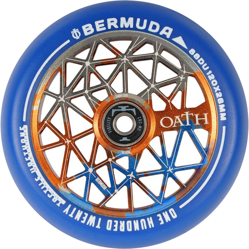 Oath Bermuda Alloy Core 120mm Scooter Wheels (Pair) - Orange/Blue/Titanium