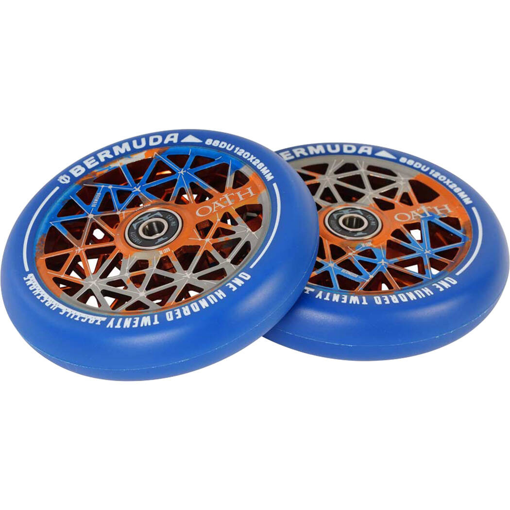 Oath Bermuda Alloy Core 120mm Scooter Wheels (Pair) - Orange/Blue/Titanium