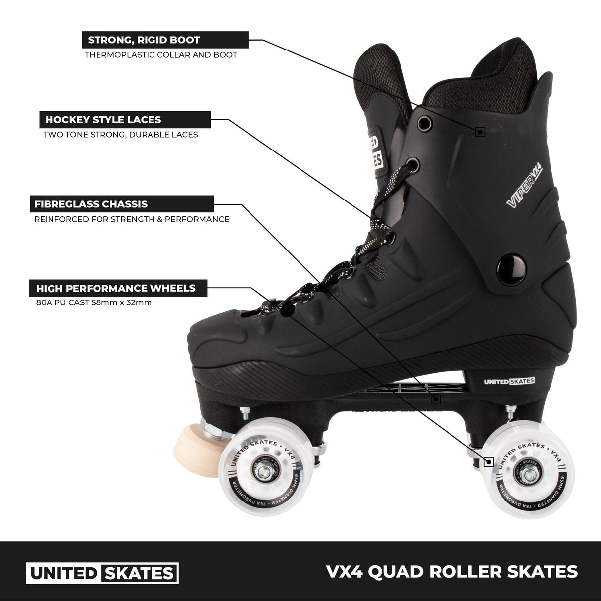United Skates VX4 Elite Quad Roller Skates - Translucent