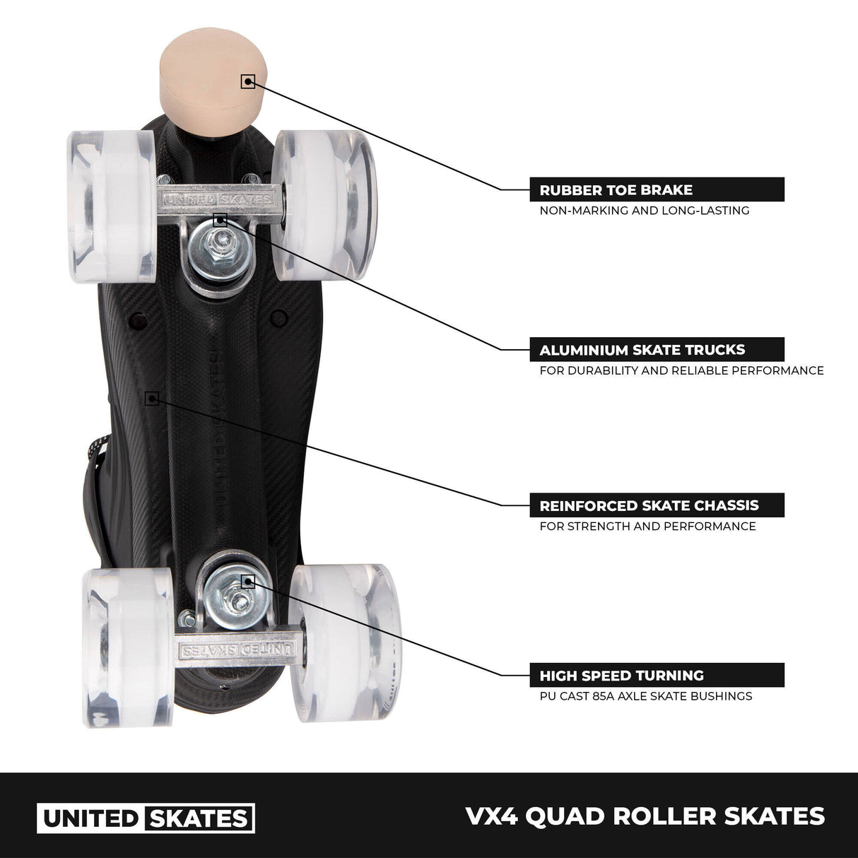 United Skates VX4 Elite Quad Roller Skates - Translucent