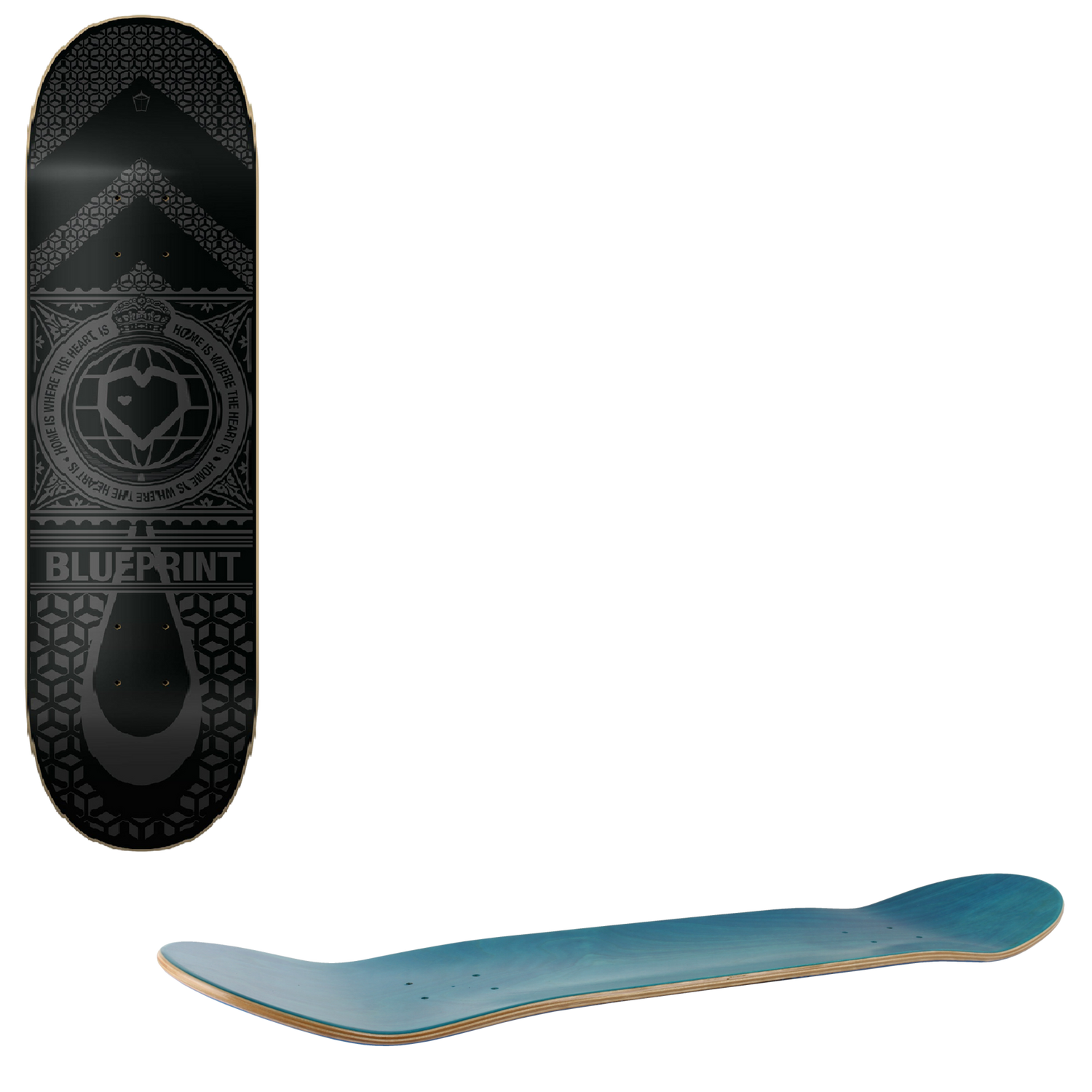 Blueprint Home Heart Skateboard Deck - Black/Black 8.25''