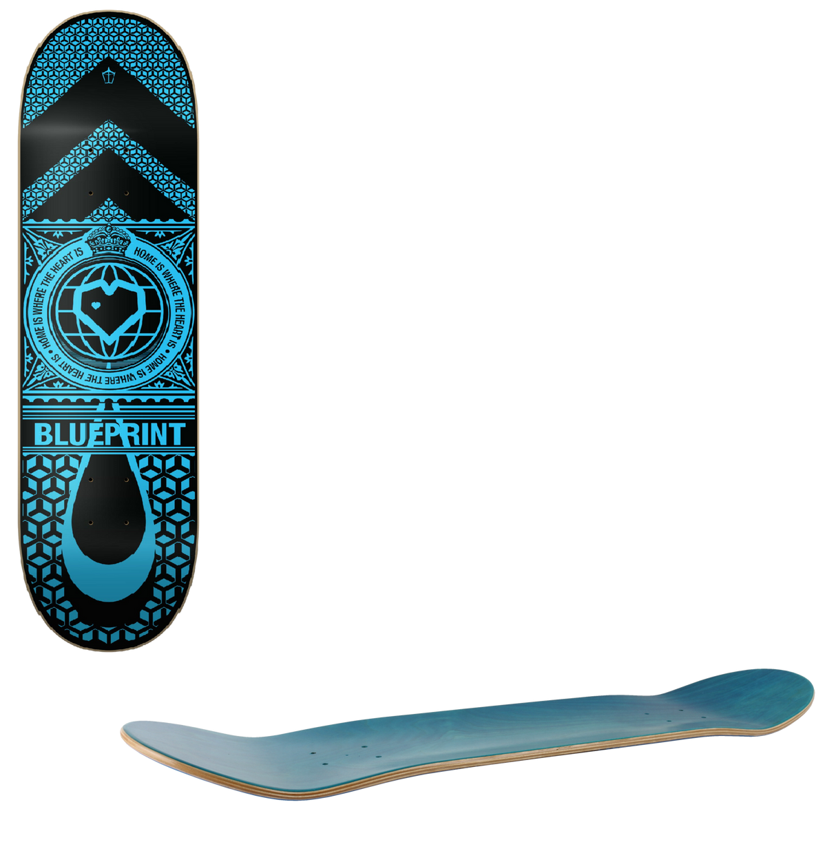 Blueprint Home Heart Skateboard Deck - Black/Blue 8.25''