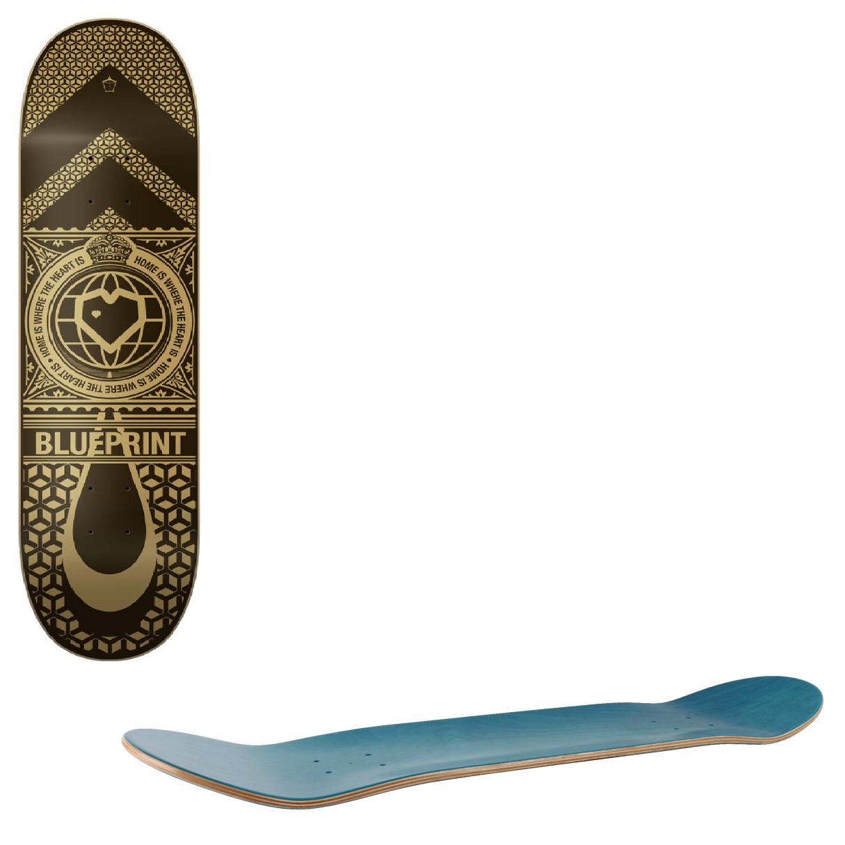 Blueprint Home Heart Skateboard Deck - Black/Gold 8.125''