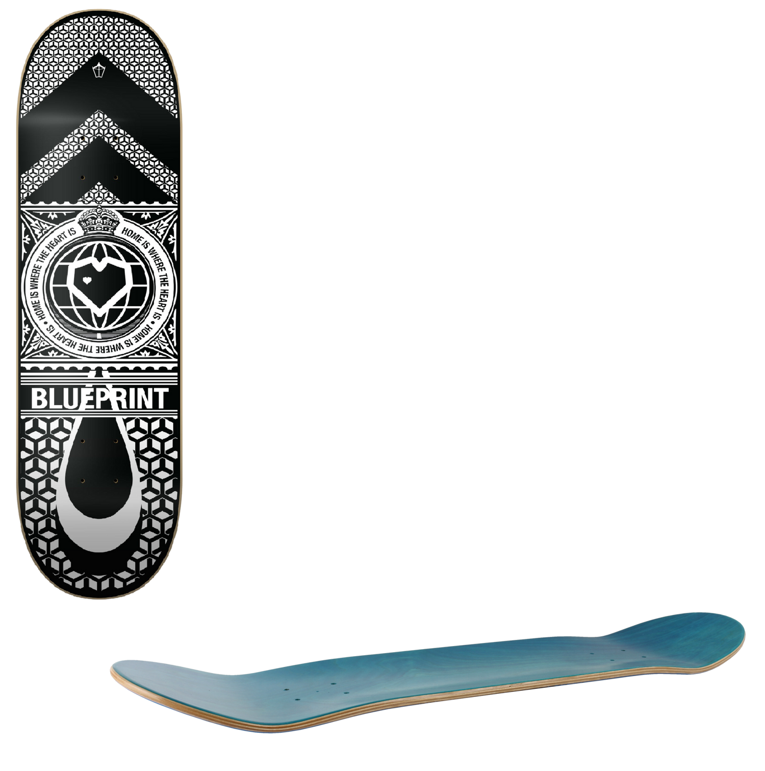 Blueprint Home Heart Skateboard Deck - White/Black 8''