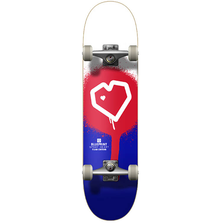 Blueprint Spray Heart Complete Skateboard - Red/Blue 7.75