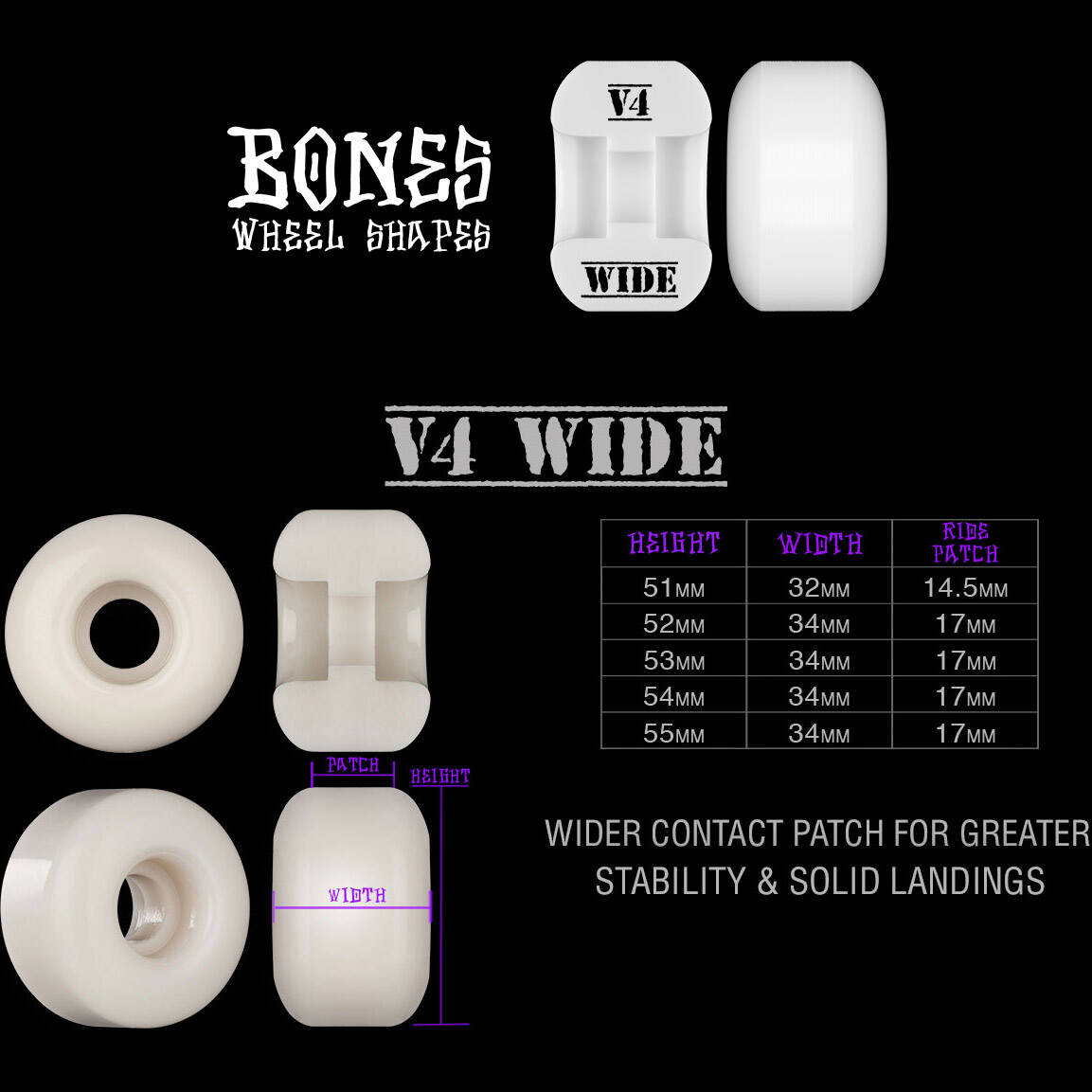 Bones OG 100'S #14 V4 Wide Skateboard Wheels - White 54mm