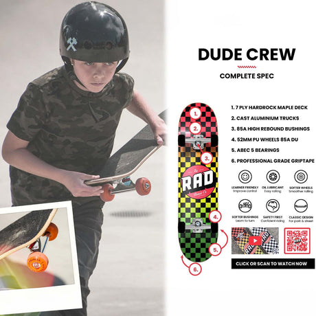 Rad Checkers Dude Crew Complete Skateboard - Black/White 7.75"