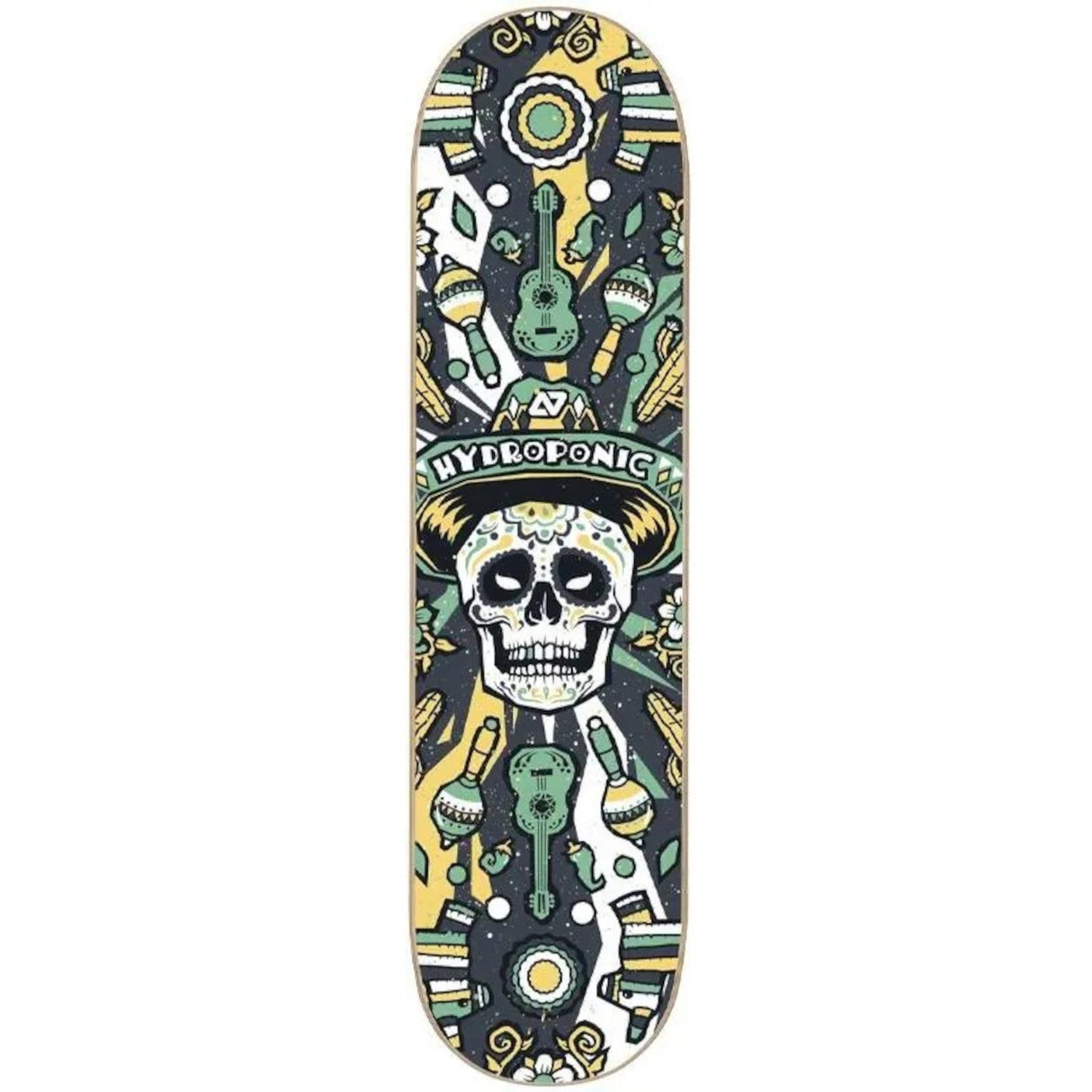 Hydroponic Mexican Skull 2.0 Skateboard Deck - Black 8.125"