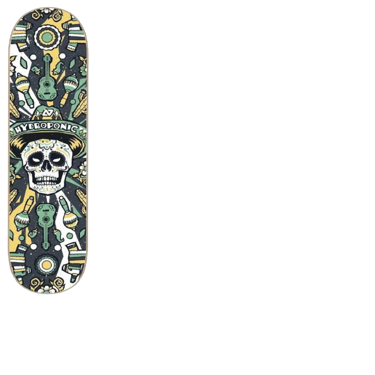 Hydroponic Mexican Skull 2.0 Skateboard Deck - Black 8.375"
