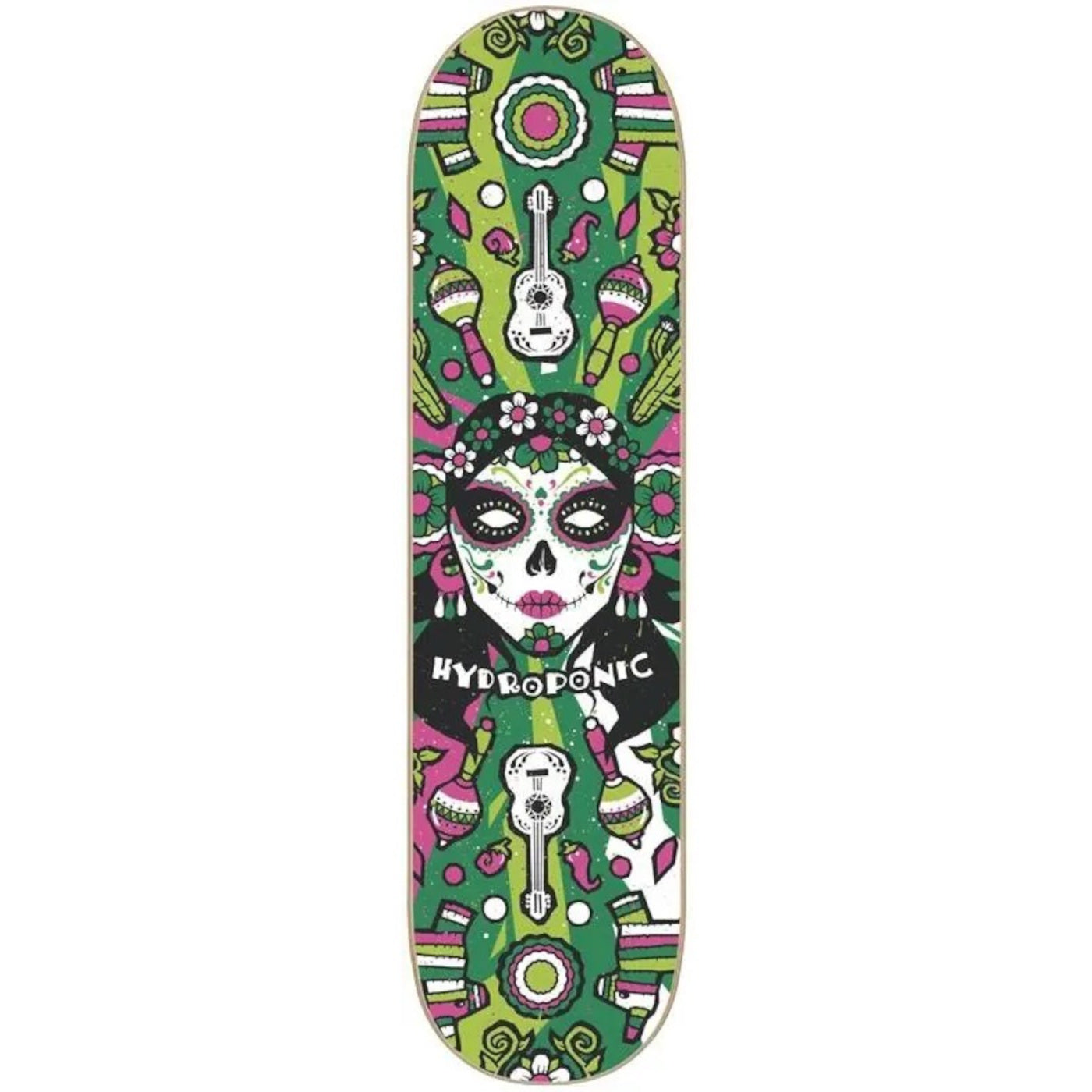 Hydroponic Mexican Skull 2.0 Skateboard Deck - Green Catrina 8"