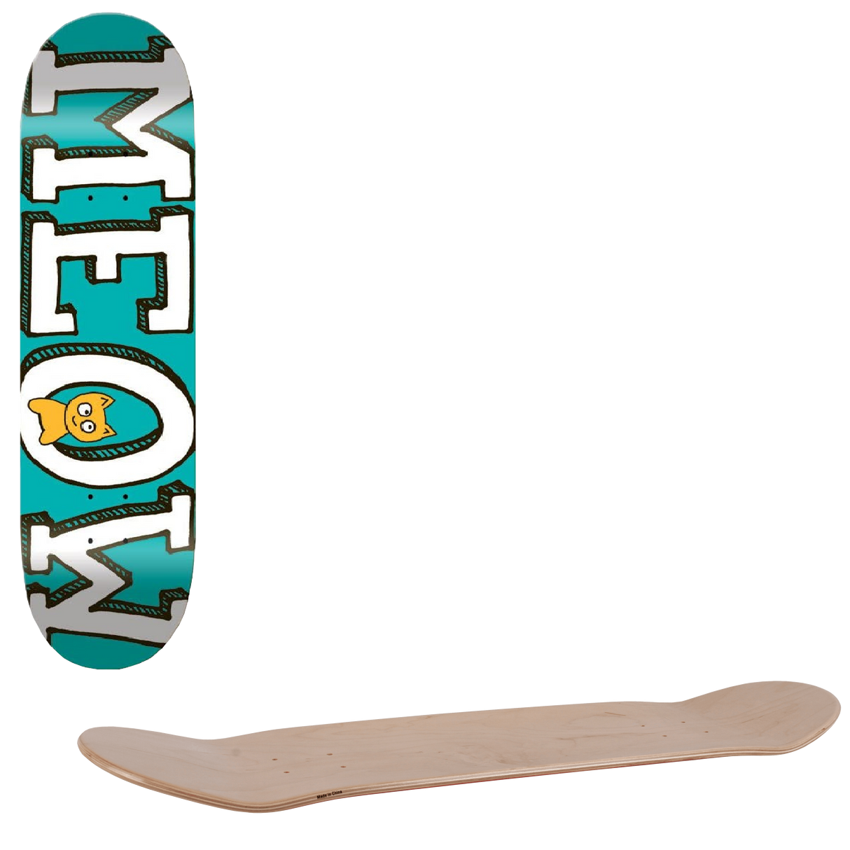 Meow Logo Skateboard Deck - Teal 8''