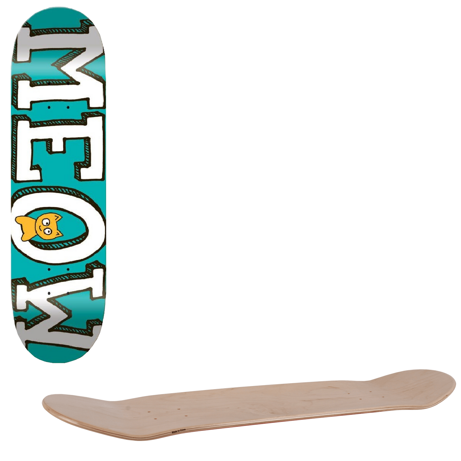 Meow Logo Skateboard Deck - Teal 8''