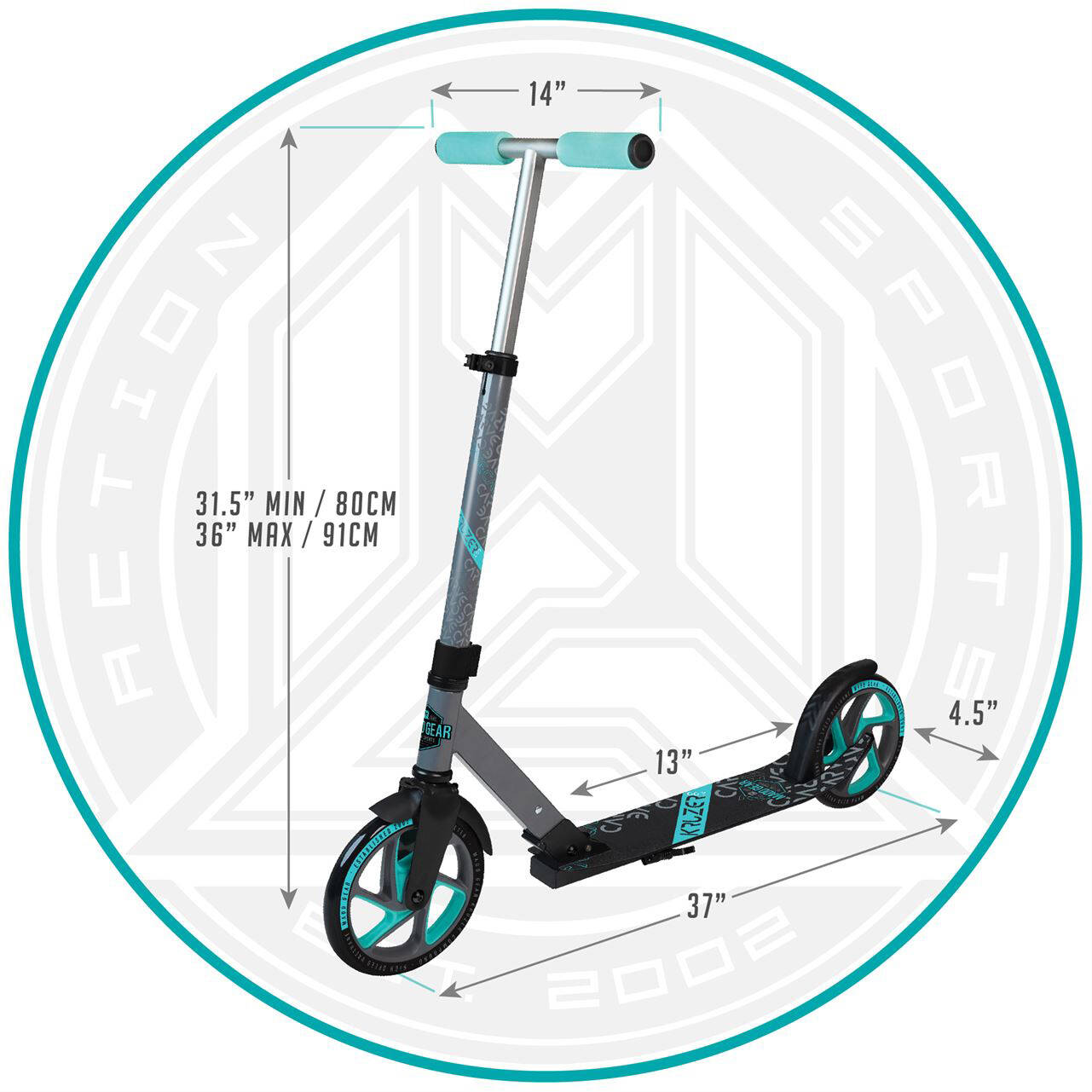 Madd Gear Carve Kruzer 200 Folding Scooter - Grey/Teal