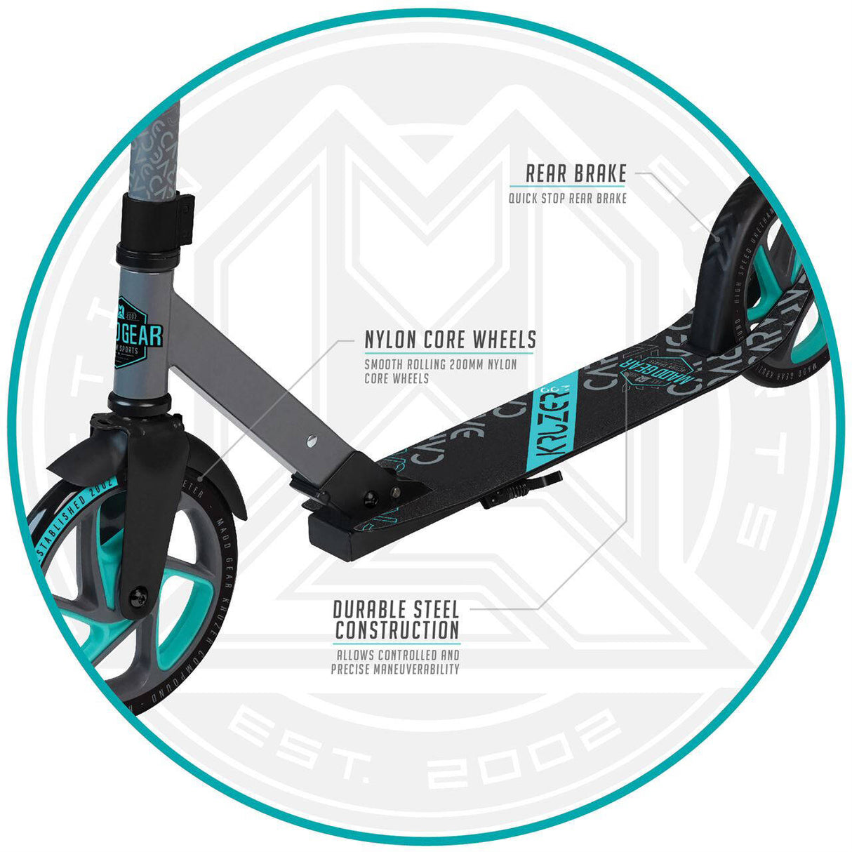 Madd Gear Carve Kruzer 200 Folding Scooter - Grey/Teal