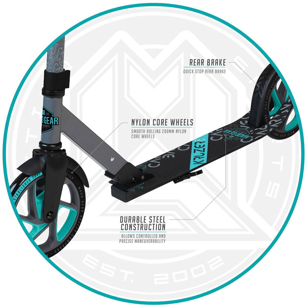 Madd Gear Carve Kruzer 200 Folding Scooter - Grey/Teal