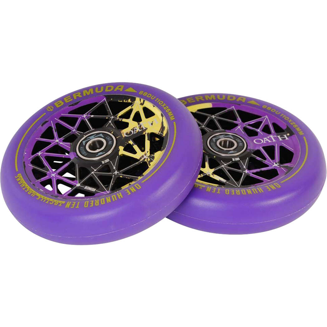 Oath Bermuda Alloy Core 110mm Scooter Wheels (Pair) - Black/Purple/Yellow