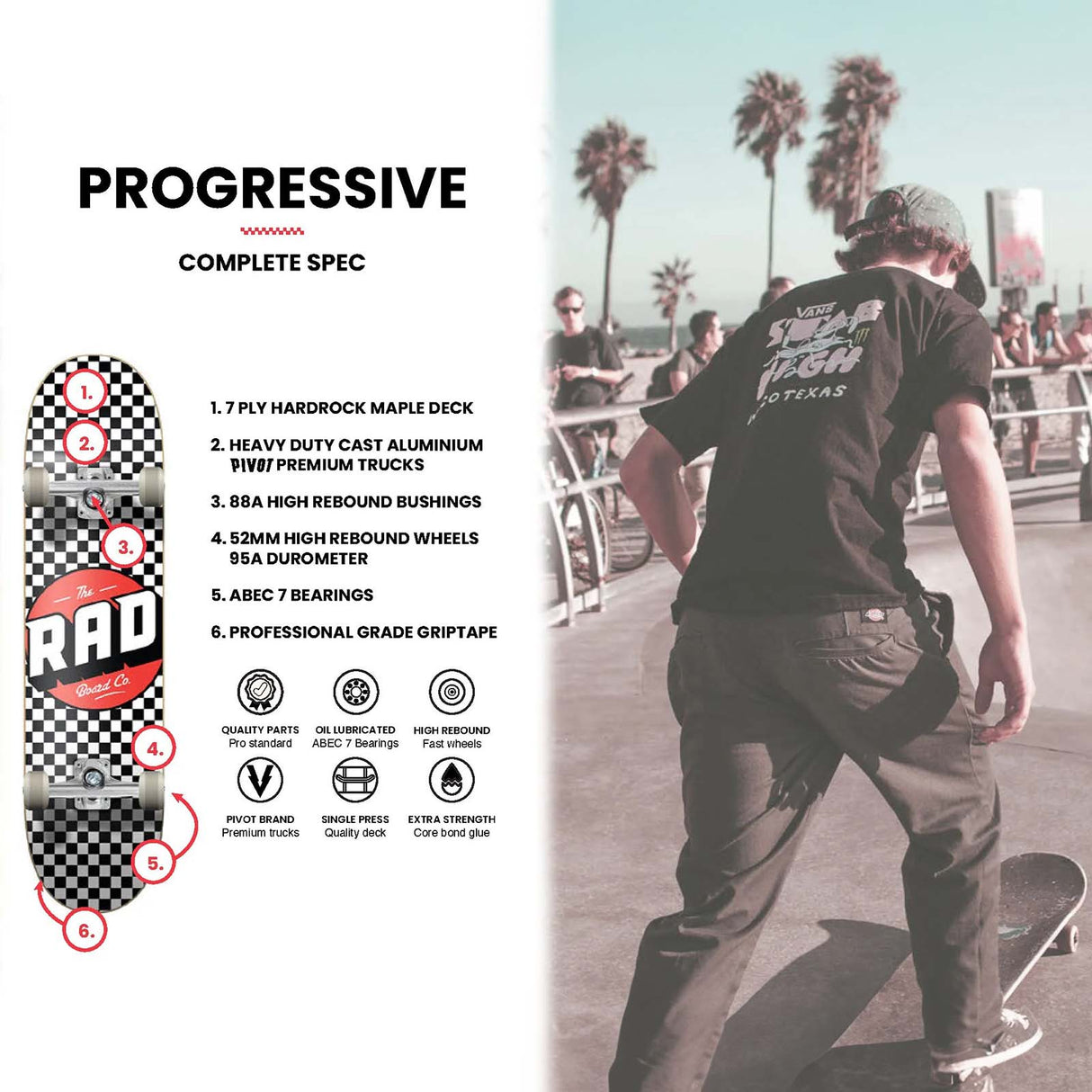 Rad Progressive Complete Skateboard Checker Stripe - Black/White 8"