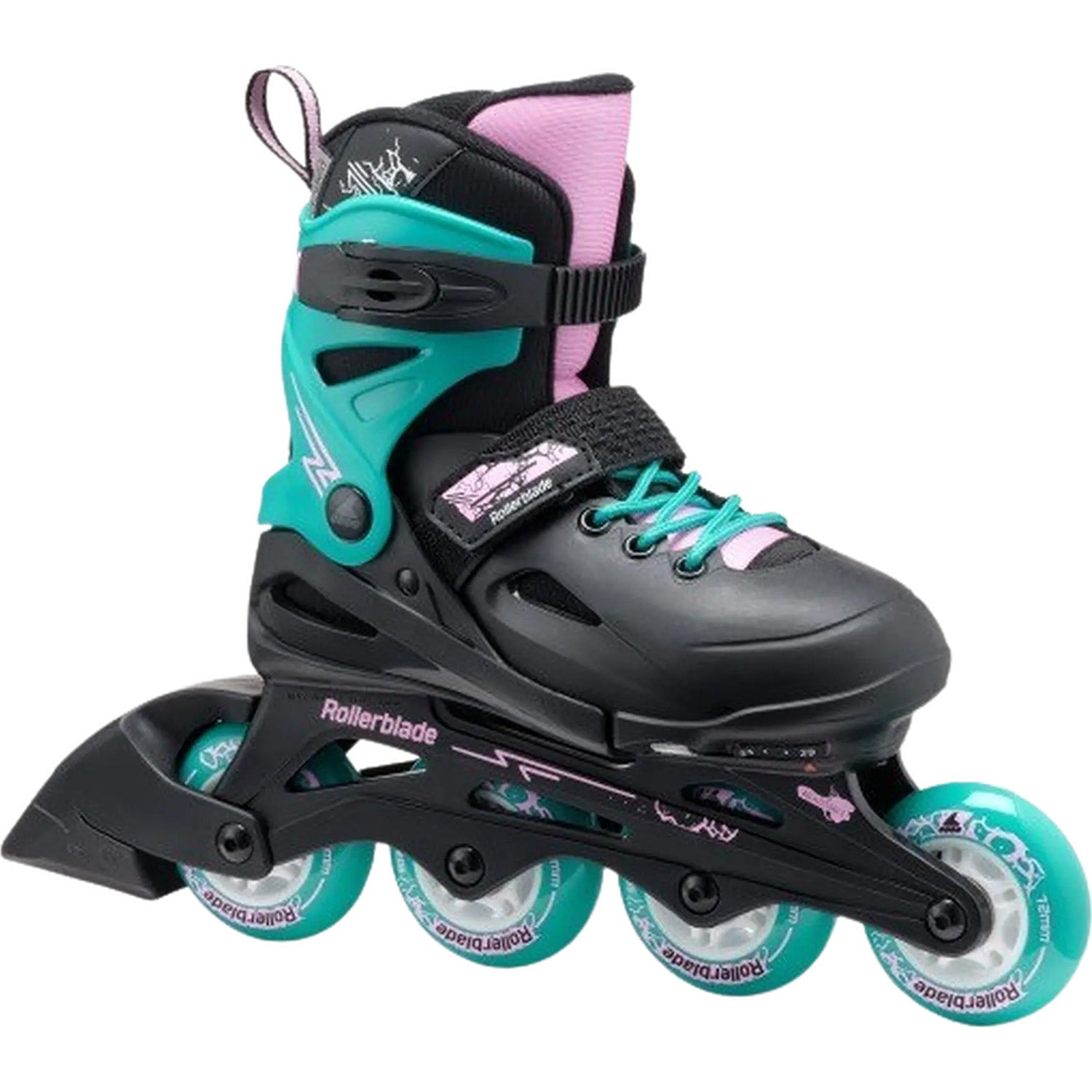 Rollerblade Fury Kids Adjustable Inline Skates - Black/Sea Green