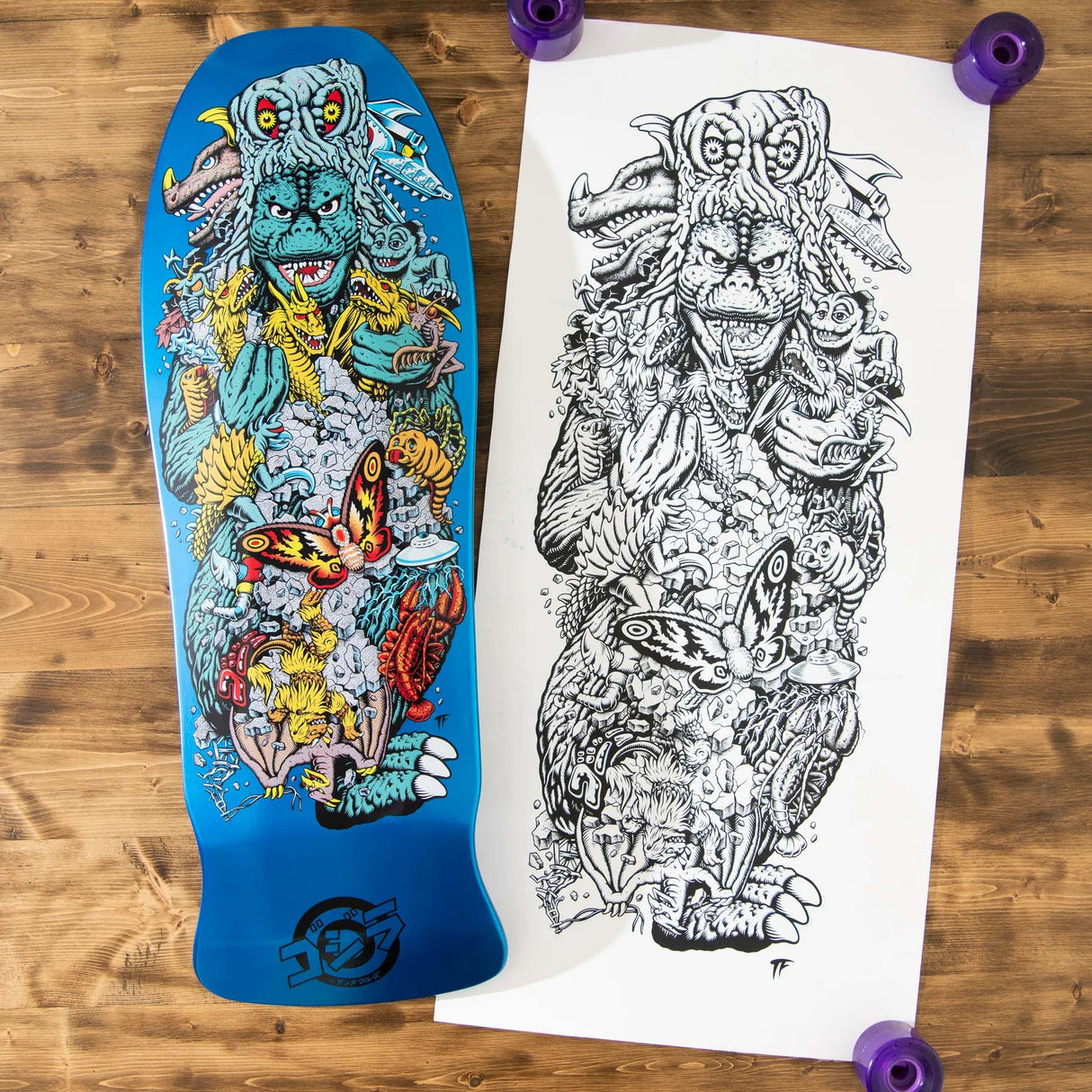 Santa Cruz x Godzilla Skateboard Deck - Kaiju Roskopp 10.125"