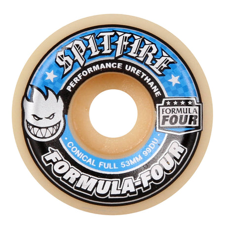 Spitfire Formula Four Conical Full 99D Skateboard Wheels - Blue 53mm (Pack of 4)