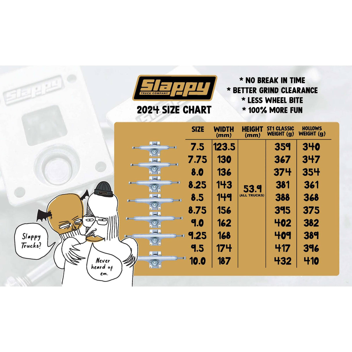 Slappy ST1 Classic Skateboard Trucks - Polished 8.25"