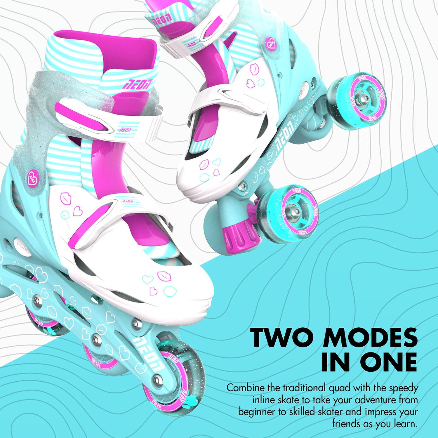 Yvolution Neon Combo 2-In-1 Adjustable Roller Skates - Teal/Pink (UK 2 - UK 5)